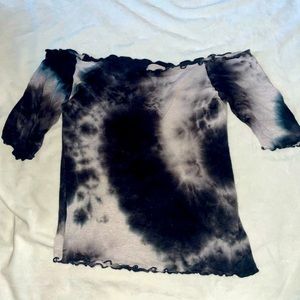 Dark blue and white tie dye off the shoulder top